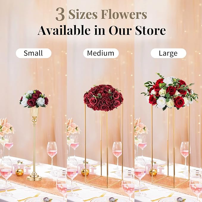 NUPTIO Flower Wedding Centrepieces for Tables - 10 Pcs 9.5in Diameter Burgundy & White Artificial Flowers Rose Ball for Centerpieces Table - Fake Rose Arrangements for Weddings Birthday Party Decor