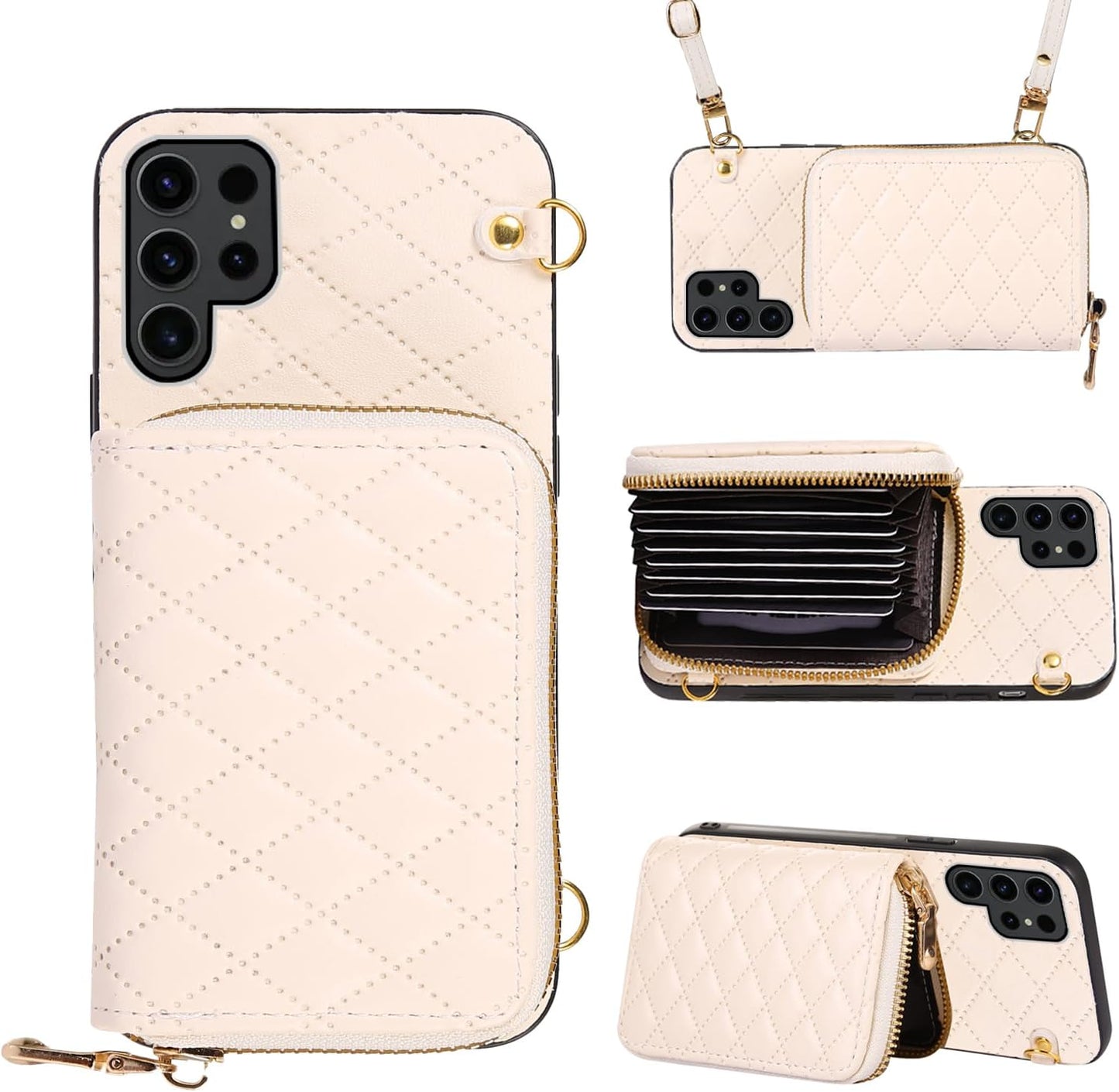 Furiet Detachable Crossbody Strap Wallet Case for Samsung Galaxy S23 Ultra 5G, Multi Card Slots, Beige