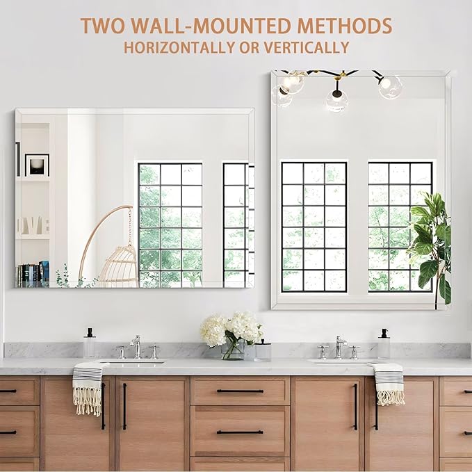 Frameless Mirror for Bathroom Vanity,15x25in Wall Mounted Mirrors for Over Sink Decorative Rectangular Frameless Mirror,With Polished Edge,Hangs Horizontally Or Vertically,Entryways,Room,Shatterproof