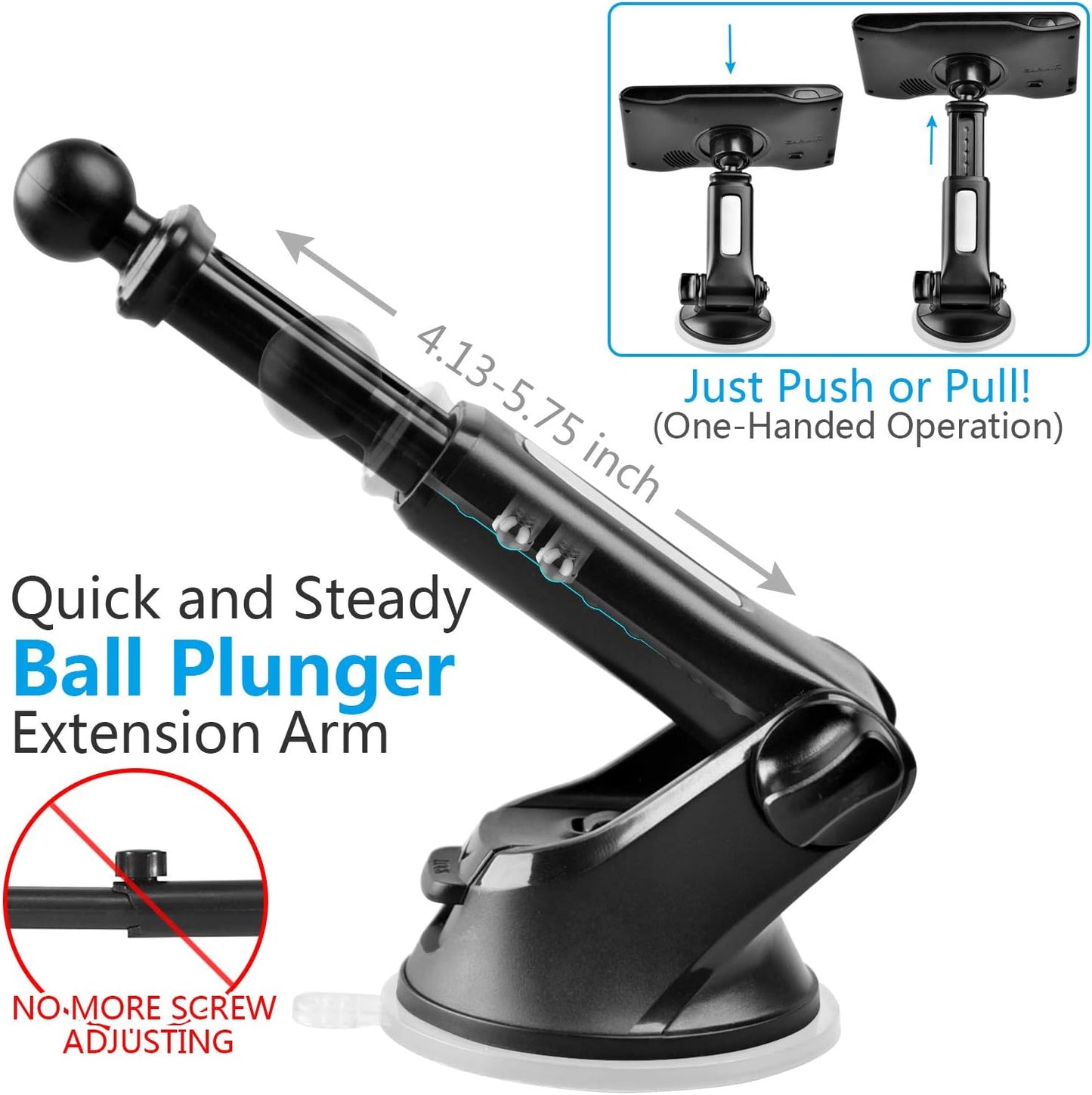 1Zero (2-Pack) GPS Suction Cup Mount for Garmin [Quick Extension Arm], Replacement GPS Dash Ball Mount Dashboard