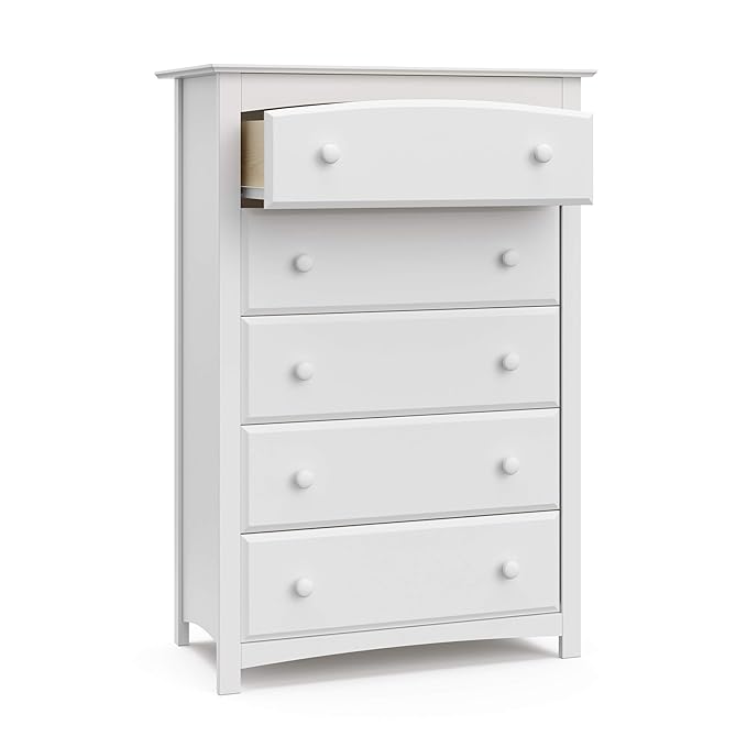 Storkcraft Kenton 5 Drawer Dresser (White) for Kids Bedroom, Nursery Dresser Organizer, Chest of Drawers with 5 Drawers, Universal Design for Children’s Bedroom