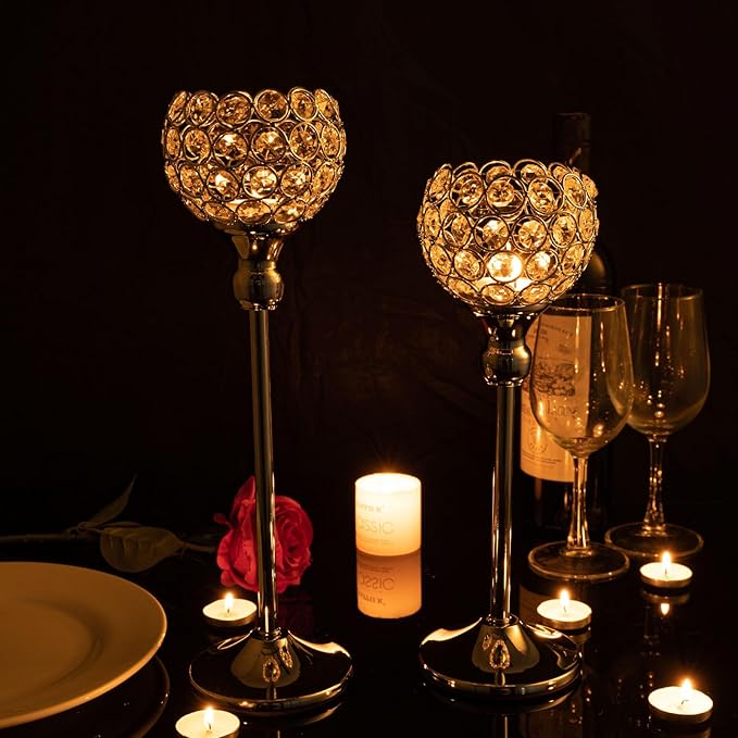 VINCIGANT Pack of 8pcs Candle Holders for Pillar Candles,Gold Candle Holders Bulk Wedding Centerpieces Metal Crystal Candlestick Holders Stand for Table Party Church Decor