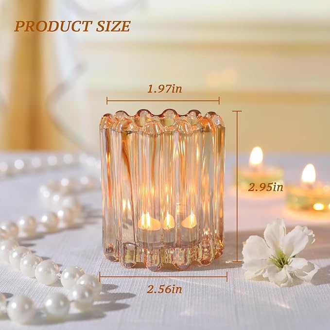Glass Gold Votive Candle Holder, Ribbed Votive Candle Holders Set of 12, Tealight Candle Holder for Wedding Centerpieces Dinner Party Table Decor