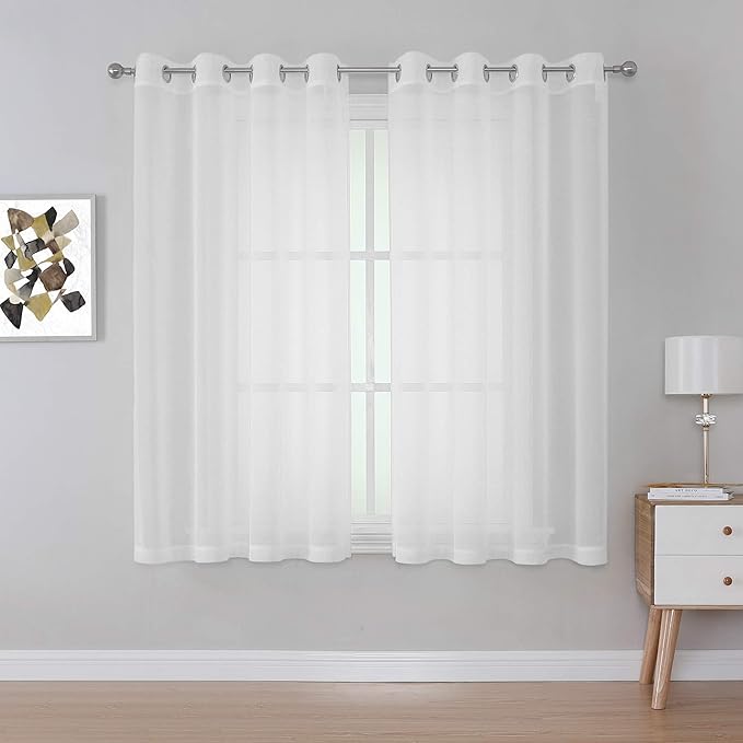KEQIAOSUOCAI Sheer Window Curtains 72 inches Long, Silver Grommet Light Filtering Window Drapes Airy & Breathable Living Room Voile Panels for Flat,Pure White, 108" W Total 2 Pieces
