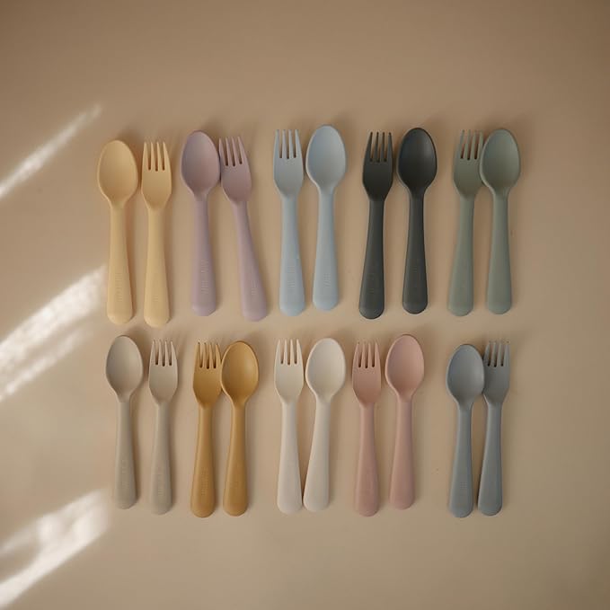 mushie Flatware Fork and Spoon Set For Kids | Made in Denmark (Daffodil)