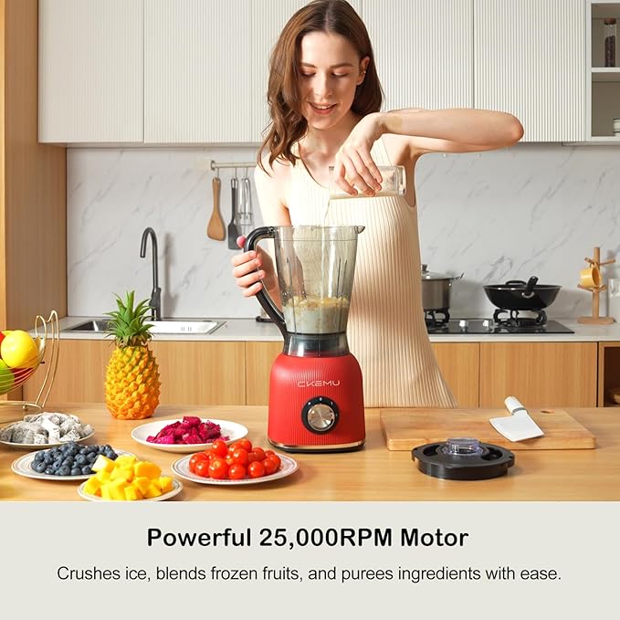 Professional Blender | 8-Cup Big Capacity | Powerful 25,000RPM Motor | Perfect for Smoothies, Shakes, and Frozen Drinks | BPA-Free & Dishwasher-Safe | Red