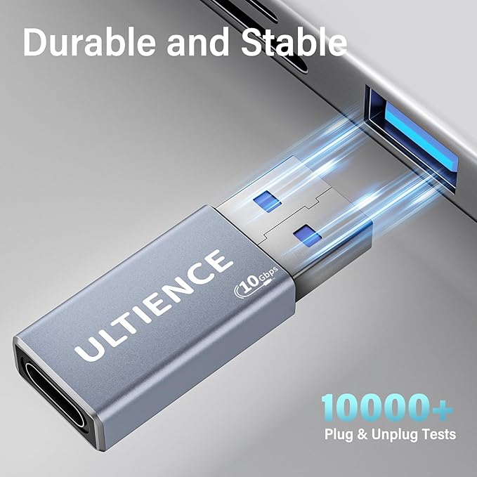 USB A to USB C Adapter [Upgraded Double-Sided 10Gbps], USB 3.2 Gen 2 Type C Female to USB Male Adapter, 60W Fast Charging for iPhone 17 Pro Max, CarPlay, iPad, S25, Laptop, Charger (2 Pack)