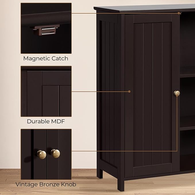 Yaheetech Bathroom Floor Cabinet, Modern Storage Freestanding Organizer Cabinet with Adjustable Shelves & Double Doors, 3-Tier Home Living Room Furniture, Espresso