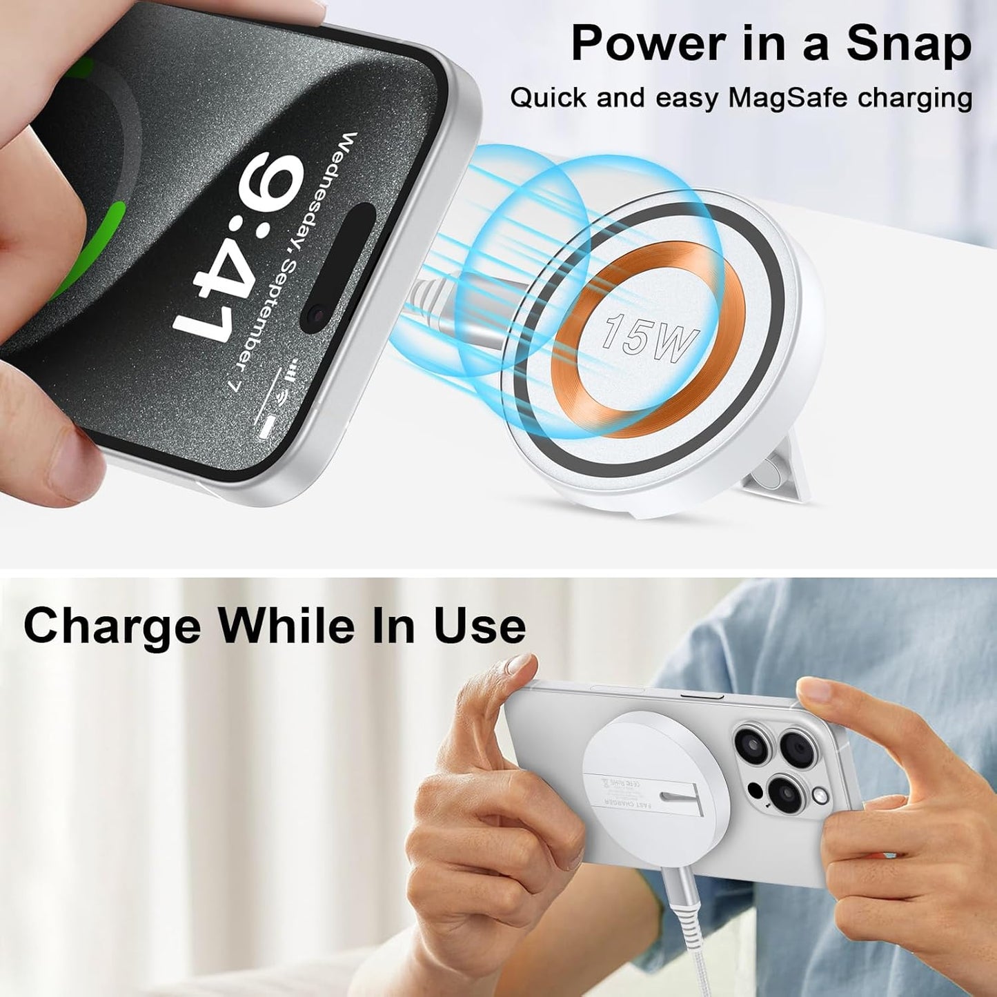 Magnetic Charger for Android Samsung, Fast Charging for Galaxy S24 Ultra, Magsafe Charger Kickstand for iPhone