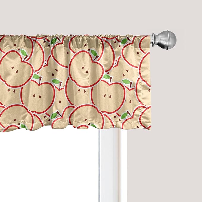 Ambesonne Fruits Window Valance, Modern Illustration Fruit from Abstract Cartoon Drawing Outline Look, Curtain Valance for Kitchen Bedroom Decor with Rod Pocket, 42" x 12", Apple Green Beige and Red