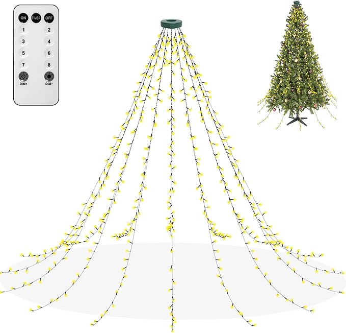 aneeway Christmas Tree Lights 480 LED, Christmas Lights with 8 Light Modes & Memory Function, 9.84FT x 16 String Lights with Timer Function & Remote Control for Christmas Decoration - Warm White