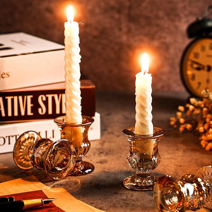 Foaincore 48 Pcs Candlestick Holders Bulk 2.5 Inch Taper Candle Holder for Table Centerpiece Thick Glass Ritual Candle Stand for Wedding Christmas Valentines Festival Party Decorations(Gold)