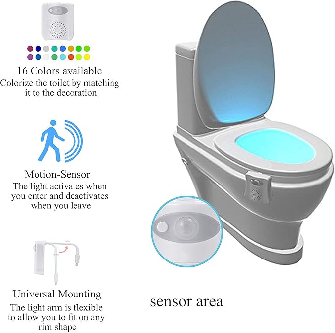 ZEZHOU Toilet Light Motion Sensor - 16 Color LED Night Lights for Toilet Bowl with Aromatherapy for Bathroom, Funny Gifts Idea for Dad Men Women Kids Teen Boys, Cool Fun Gadgets for Stocking Stuffer