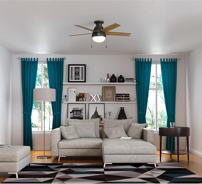 Hunter 59268 Anslee Indoor Low Profile Ceiling Fan with LED Light and Pull Chain Control, 46", Brown