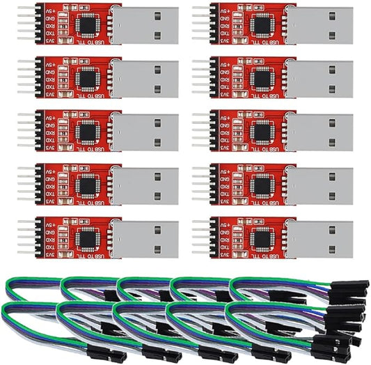 CP2102 USB to TTL Serial Adapter – USB 2.0 to 5Pin UART Converter Module with 3.3V/5V Output, STC Compatible, Includes Jumper Wires – for Arduino, ESP8266, STM32, DIY Projects (10-Pack)