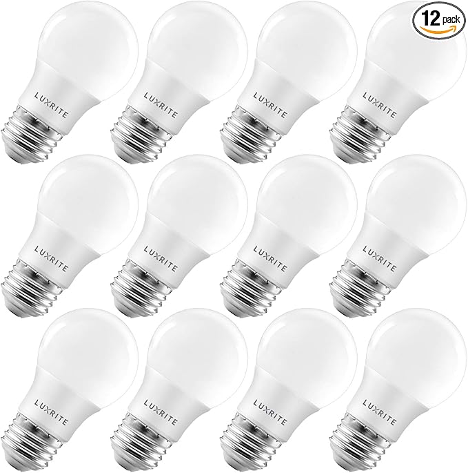 LUXRITE A15 LED Bulb 40W Equivalent, 7W, 5000K (Bright White), 600 Lumens, Enclosed Fixture Rated, Dimmable Ceiling Fan Light Bulbs, E26 Medium Base, UL Listed - Indoor and Outdoor (12 Pack)