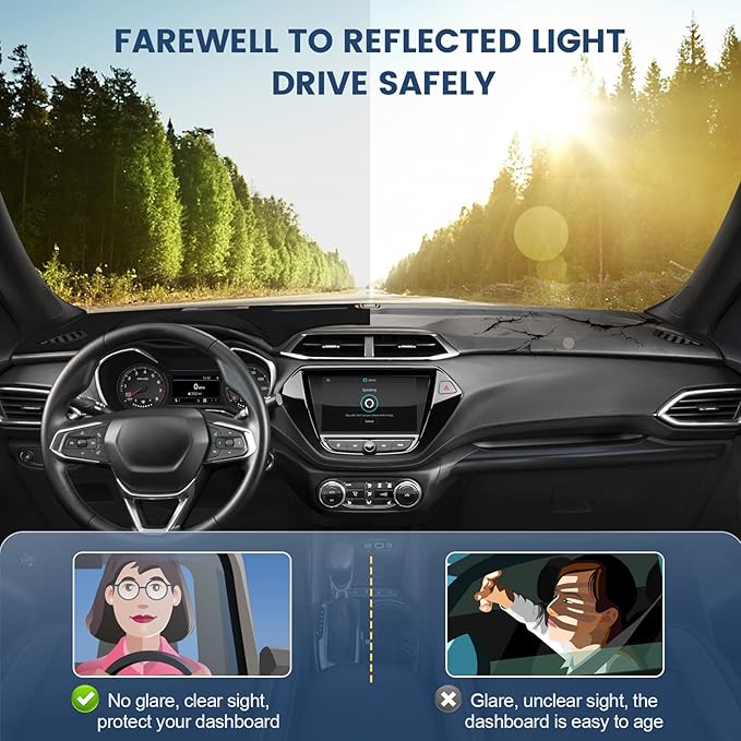 Dashboard Cover Mat Custom Fit for Chevrolet Trailblazer 2021 2022 2023 Accessories with HUD Dash Cover Nonslip Dash Mat Protector Sunshade No Glare Black