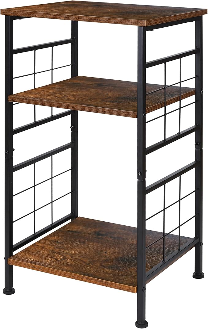GIOTORENT 3-Tier Tall End Table, Narrow Night Stand with #-Design Sturdy Frame, Small Bed Side Table for Small Space in Living Room,Bedroom,Office,Bathroom(Brown)