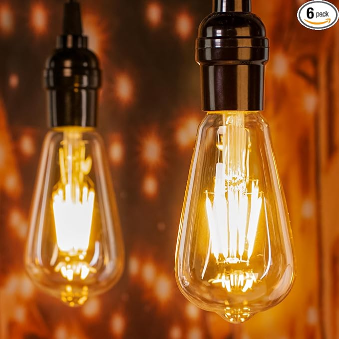Brightown 6 Pack LED Edison Light Bulbs, 6W, Equivalent 60W, High Bright 2700K Warm White,750 Lumens, Non-Dimmable, E26 Base ST58 Antique Filament Bulbs with 80+ CRI for Ceiling Fan Bathroom Porch