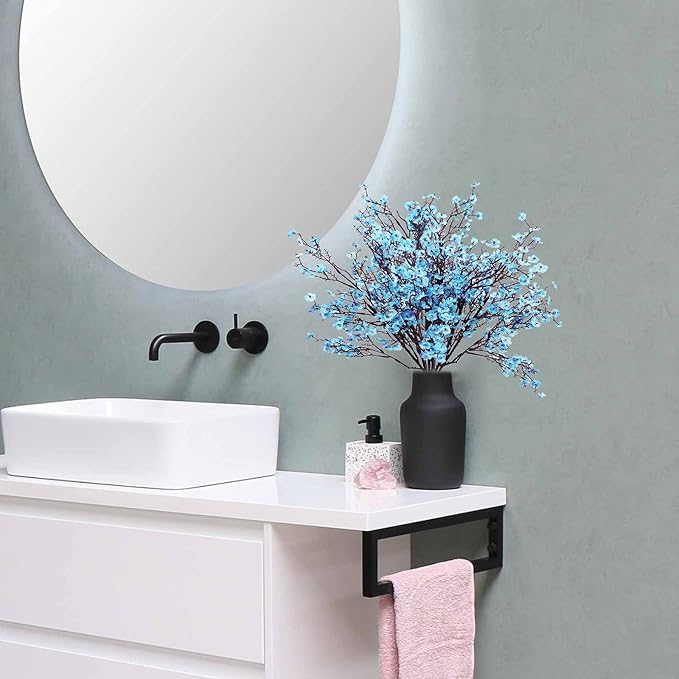 Uieke 6 Pcs Artificial Baby Breath Flowers Fake Gypsophila Bouquets Faux Silk Flower Real Touch Flowers for Wedding Farmhouse Decor DIY Home Party Office Kitchen Hotel Bathroom Garden Blue