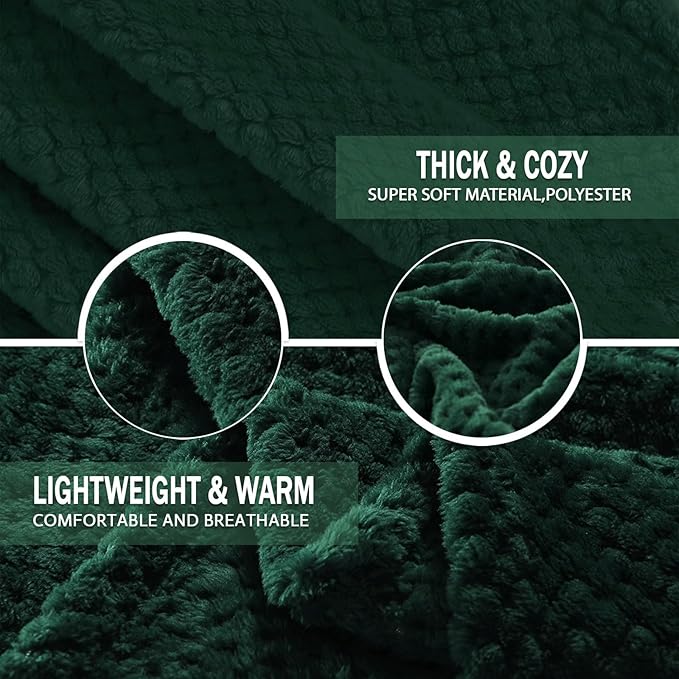 Exclusivo Mezcla Fleece Throw Blanket Extra Large, Super Soft and Warm Blankets for Couch, Sofa and Bed Waffle Textured, Cozy, Fuzzy and Lightweight (Forest Green, 50x70 Inches)