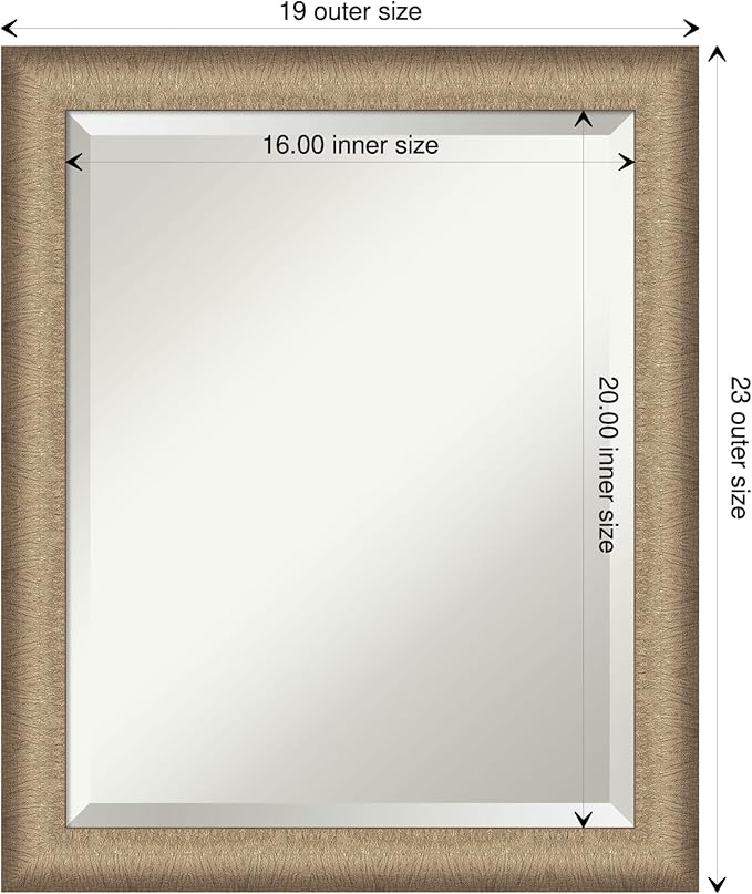 Amanti Art Bronze Bathroom Mirror for Over Sink, 23x19 Elegant Brushed Bronze Narrow Rectangle Vanity Mirror, Small Casual Frame, Hangs Horizonally and Vertically, Bathroom Wall Decor, Beveled Edge