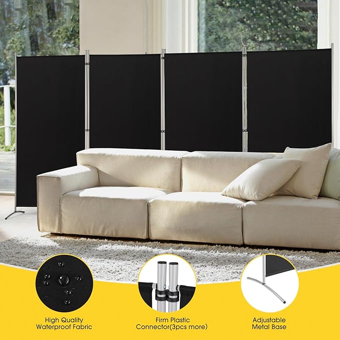 RANTILA 4 Panel Room Divider, 6 Ft Tall Folding Privacy Screen Room Dividers, Freestanding Room Partition Wall Dividers, 136''W x 20''D x 71''H, Black