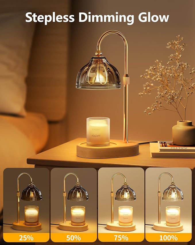 Candle Warmer Lamp, Wax Melt Warmer with Timer Dimmer, Height Adjustable, Black Lampshade, Includes 2 Bulbs, Birthday Gifts for Women, Mom, Christmas, Housewarming