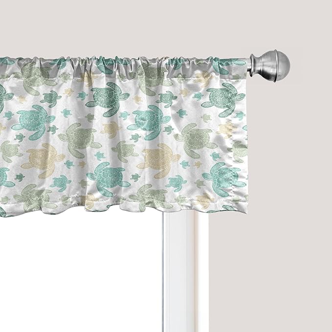 Ambesonne Turtles Window Valance, Illustration of Repeating Motifs of Animal Print in Assorted Tones, Curtain Valance for Kitchen Bedroom Decor with Rod Pocket, 42" x 12", Seafoam and Grey Yellow