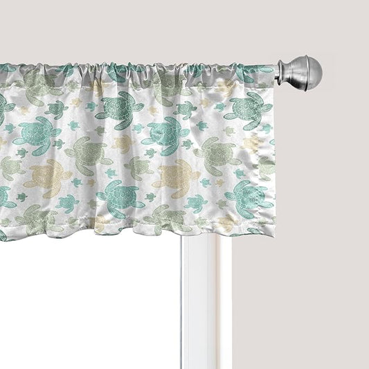 Ambesonne Turtles Window Valance Pack of 2, Illustration of Repeating Motifs of Animal Print in Assorted Tones, Rod Pocket Curtain Valances for Kitchen Bedroom, 54" X 12", Seafoam and Grey Yellow