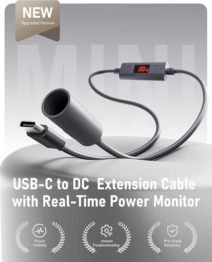 Starlink Mini USB-C to DC Power Extension Cable 30cm – Smart PD Chip Adapter with Voltage & Current Display for Fast Troubleshooting, 18AWG Tinned Copper Wire, Waterproof Accessories for RV & Camping
