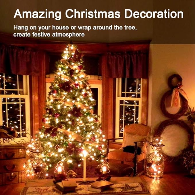 Brizled Christmas Lights, 600 Count 139.2ft Incandescent Mini Lights, Connectable 120V UL Certified for Xmas Wedding Bedroom Porch Decor, White Wire, Warm White