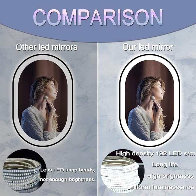 32 x 20 Inch Black Oval LED Mirror for Bathroom Salon Wall Horizontal/Vertical Mounted 32 Inch Black Frame Oval Lighted Mirror with Lights Smart Memory 3 Color Dimmable Front Lights Antifog