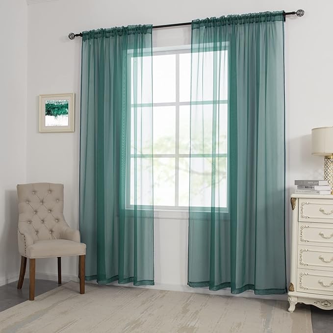 HUTO Christmas Dark Teal Green Sheer Curtains 72 inches Long for Bedroom Top Rod Pocket Sheer Window Panels Curtains for Nursery Living Room 52 by 72 Inch Length Set of 2