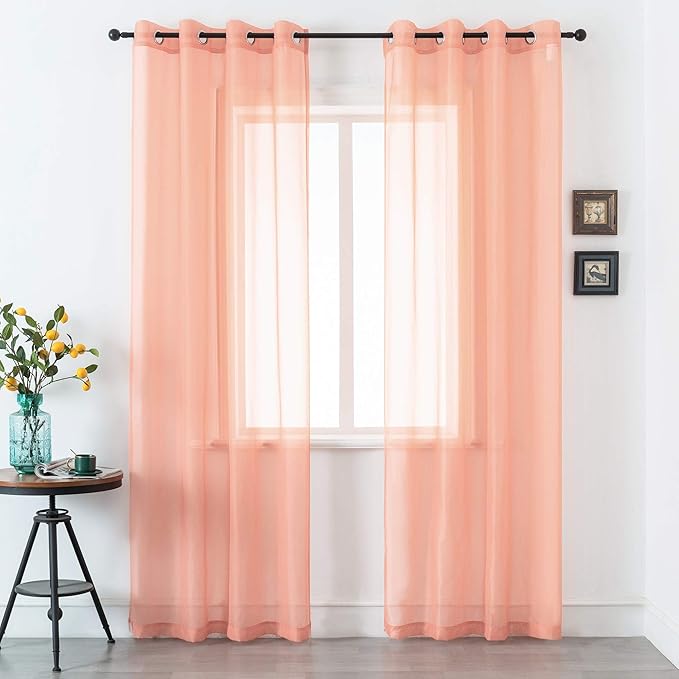 DUALIFE Coral Curtains 84 Inches Long for Living Room Set of 2 Panels Grommet Transparent Coral Sheer Curtains for Bedroom Decor Dining Area Decorations 52x84 Inch Length