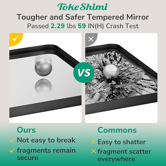 TokeShimi 16x20 Matte Black Bathroom Mirror,Vanity Mirror Bathroom Wall with Tempered Glass,Modern Metal Framed Mirror with Seamless Aluminum Frame(Horizontal/Vertical)