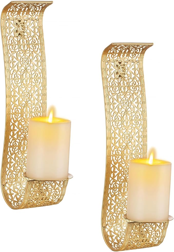 Sziqiqi Gold Candle Sconces Wall Decor Set of 2 - Rustic Pillar Wall Candle Holder for Farmhouse Vintage Hallway Wall Decor Decorative Bathroom Metal Candle Sconces