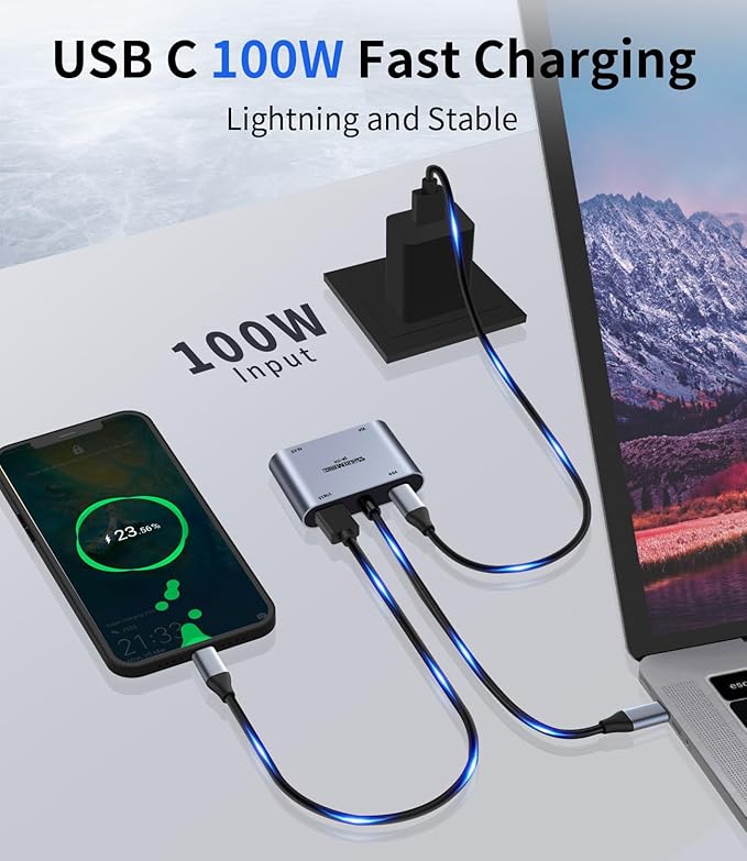 4 in 1 USB C Hub, Type-c to HDMI MultiPort Adapter, 4K HD, VGA, 100W Charging Port, USB3.0, Compatible with Switch, Steam Deck, Rog Ally iPhone 15 Pro/Max, MacBook Pro/Air, iPad Pro, iMac, S23