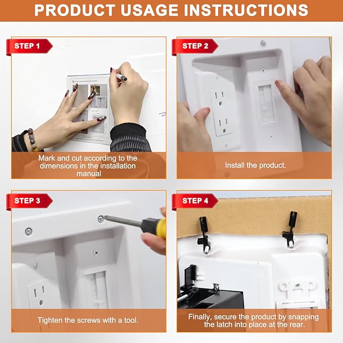 in Wall Cable Management Kit with Recessed Tv Outlet Box-Two-Hole Socket, 9ft Cord,Tv Cable Hider Wall Kit Hider Box Fits All Plugs, Easy, Safe Cable Management