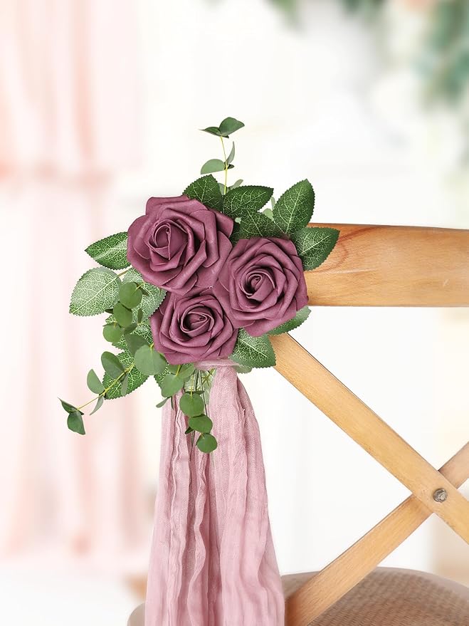 MACTING Artificial Flower Roses 30PCS Real Touch Fake Flowers with Stem Plum Purple Foam Roses for DIY Wedding Bouquet Party Table Centerpieces Baby Shower Holiday Home Spring Mothers Day Decorations