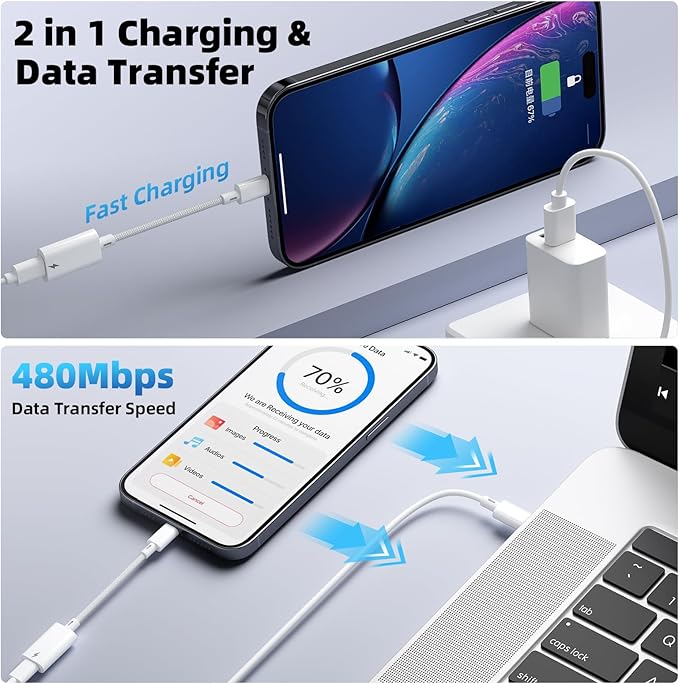 Vcddom 2 Pack Lightning to USB C Adapter, USB Type C Male to Female Lightning Adapter with Fast Charge Data Transfer for iPhone 17/17 Pro/16, iPad Pro, iPad Air 6/5, Galaxy S25/S24 (Not for Audio)