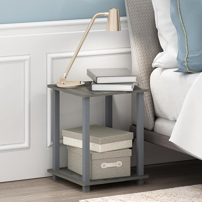 Furinno SIMPLISTIC Side Table Set of 2, 2-Tier End Table, Nightstand, Night Stand, Bedside Table, Easy Assembly, for Living Room, Bedroom, French Oak