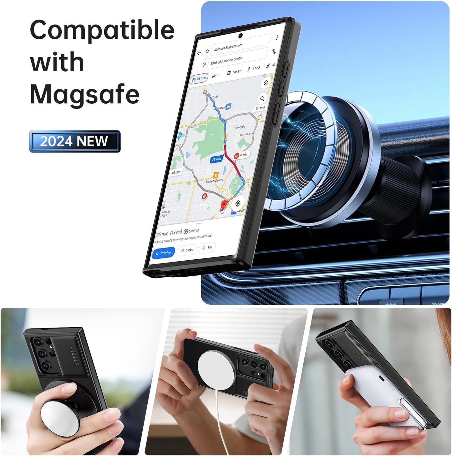 Samsung Galaxy S21 Ultra Case by FUNMIKO - Shockproof, Wireless Charging, Sliding Camera Cover, Magnetic Kickstand -