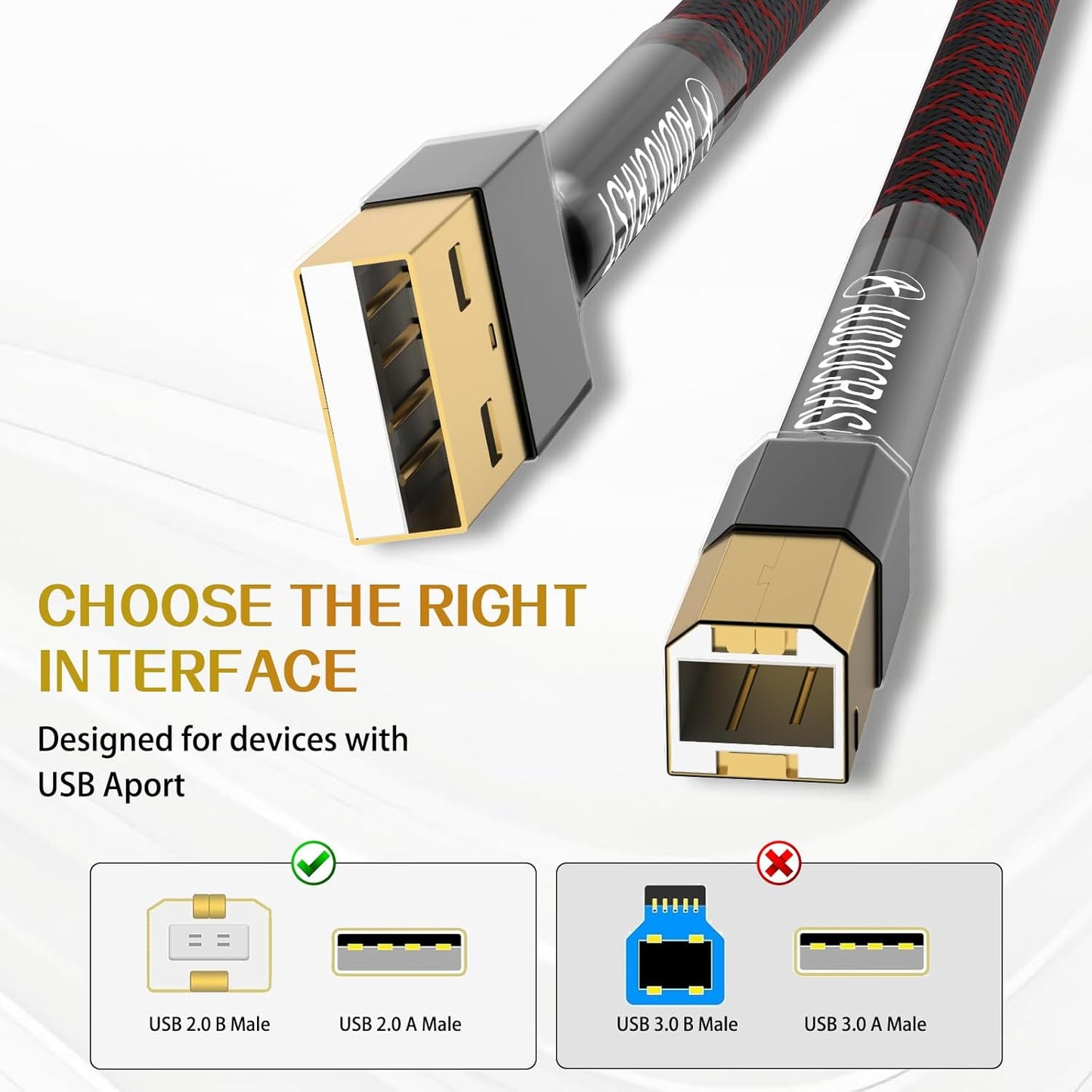 2.0 6.56ft 2m Tertullus HiFi Audiophile USB Cable USB Cable A to B High End Type A Male to Type B Male HiFi Data