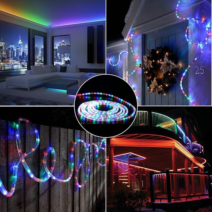 Brizled Multicolor Rope Lights,18ft 216 LED Christmas Rope Lights Waterproof, 120V ETL Flexible Tube Light Connectable Plugin Color Xmas Lighting for Garden, Patio, Party, Xmas, Holiday Decorations