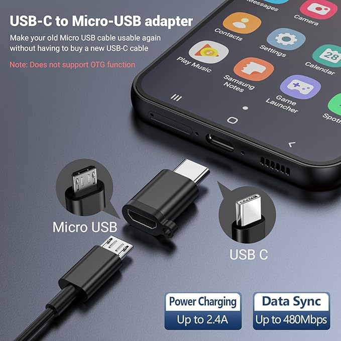 (5Pack) USB C to Micro USBAdapter, USB-C Male to Micro USB Female Adapter Support Data Transfer & Charging Compatible with Samsung Galaxy S10 S9 S8 Plus iPhone 15/15 Pro/15 Plus/Note 9/8 etc