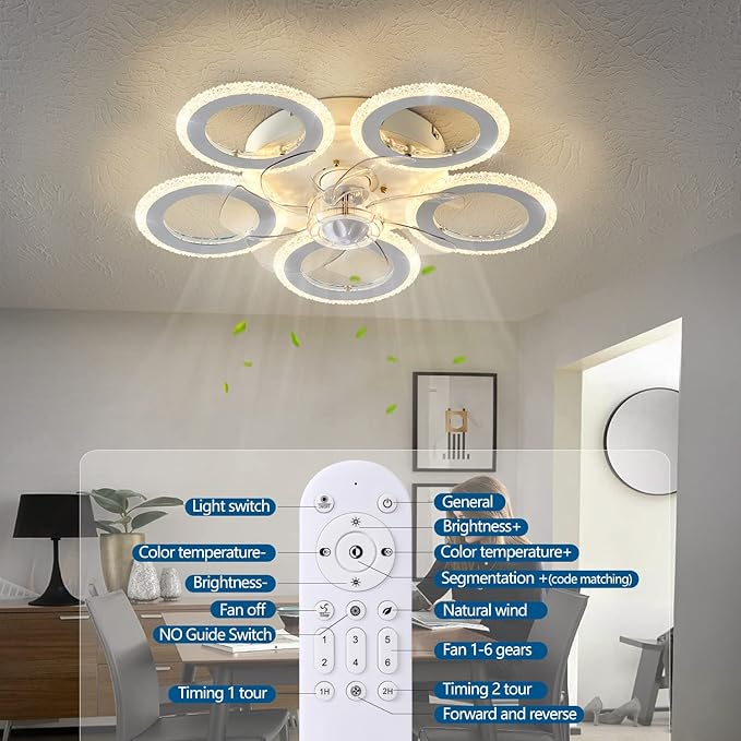 Modern Ceiling Fan with Light, 20" Personality Geometric Ceiling Fan with Lights and Remote, Ceiling Fan for Living Room Bedroom Kitchen