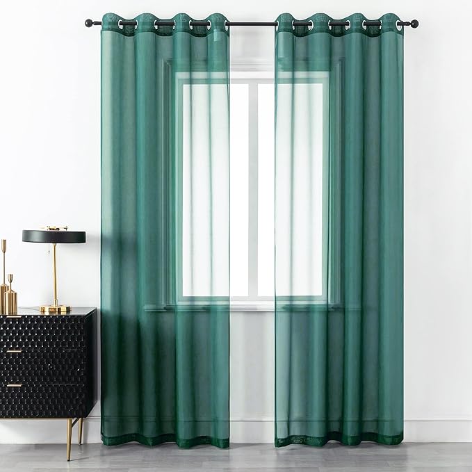 DUALIFE Hunter Green Sheer Curtains 120 Inch Length,Look Semi Sheer Curtain Drapes for Living Room Bedroom Kitchen Bathroom Privacy Voile Window Treatment Panels,52 x 120 Inches10 FT,Set of 2 Panles