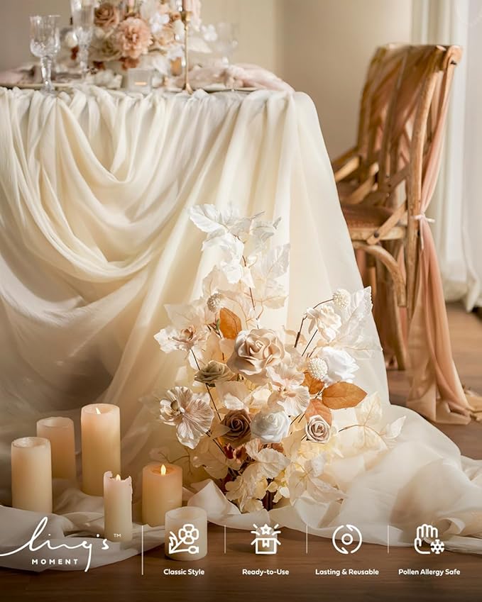 Ling's moment Artificial Flowers Fake Silk Orchid Faux Foam Roses Combo for DIY Wedding Bouquets Centerpieces Arrangements Bridal Shower Party Home Decorations, Tawny Beige & Sand Beige, 21pcs