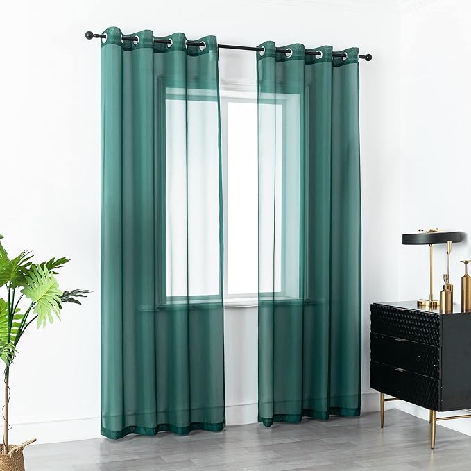 DUALIFE Hunter Green Sheer Curtains 120 Inch Length,Look Semi Sheer Curtain Drapes for Living Room Bedroom Kitchen Bathroom Privacy Voile Window Treatment Panels,52 x 120 Inches10 FT,Set of 2 Panles